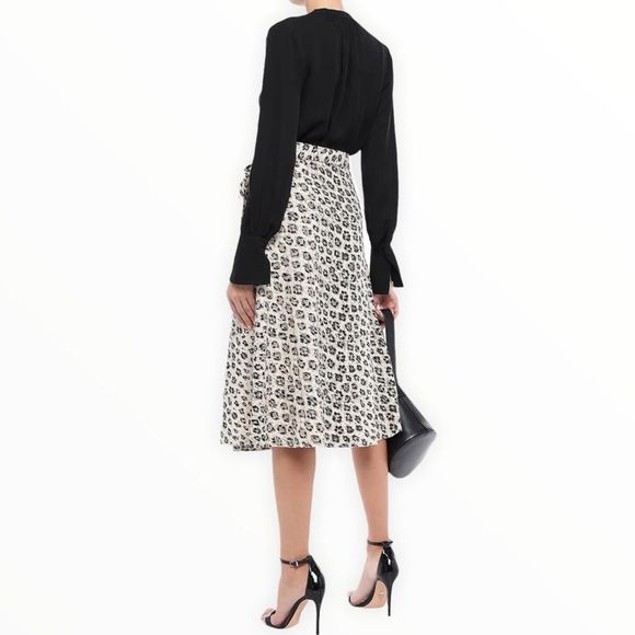 Joie Collen A-Line Leopard Print Linen Wrap Midi Skirt in Cappuccino - Picture 2 of 13
